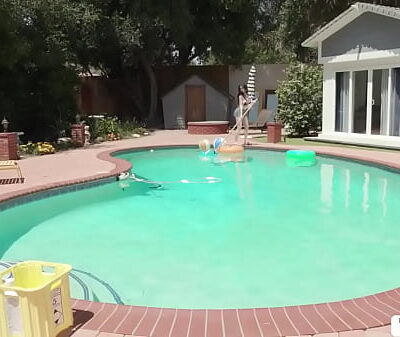 TS poolgirl caught pervert dude jerking off
