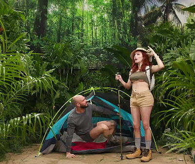 Trans Ariel Demure sucks and anal fucks cock in the jungle