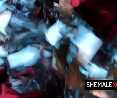 Stunning trans cheerleader Aubrey Kate takes two cocks at same time