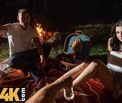 HUNT4K. Sexy skinny brunette doesn’t care about her BF and is giving a sloppy blowjob to a stranger